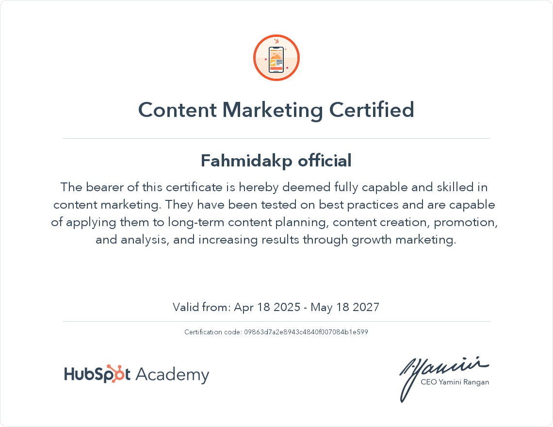 Hubspot certificate